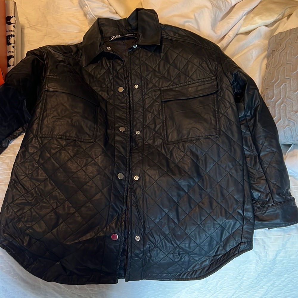 Faux leather button up jacket